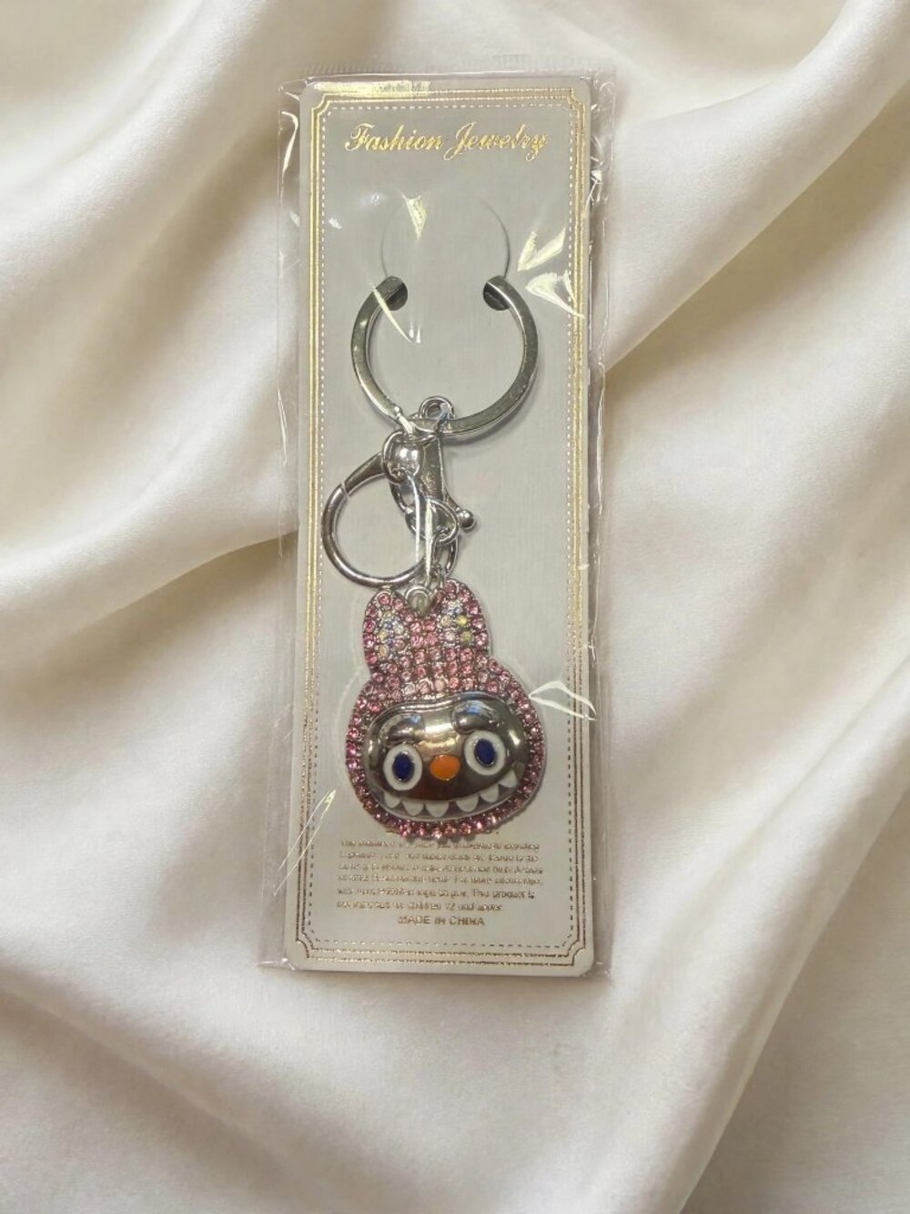 Red Crystal Rhinestone Monster Face Bag Charm Keychain with Lobster Clasp - Spar